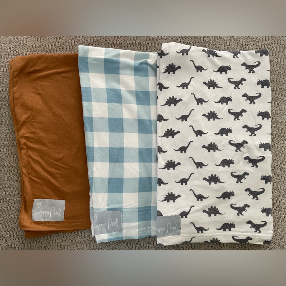 Set of 3, Copper Pearl Multi-Use Covers (camel, blue plaid, dino)